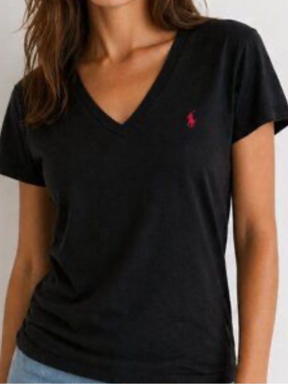 Polo by Ralph Lauren Black V-Neck Short Sleeve Tee with red embroidered Pony